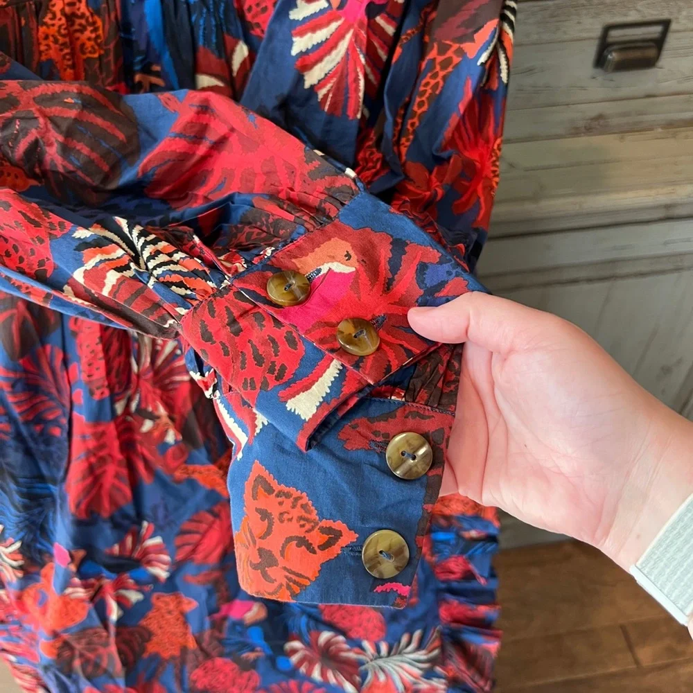 Farm Rio Bold Tropical Print V-Neck Maxi Dress - Red & Blue - Picture 6 of 12